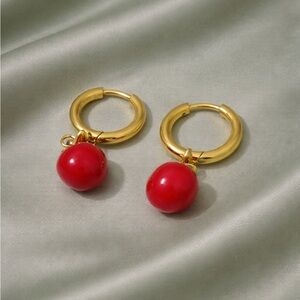 Red Apple  Gold Earrings